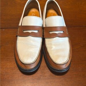 Delicious Junction Men’s Two-Tone Leather Penny  Loafers White/Brown Size 10